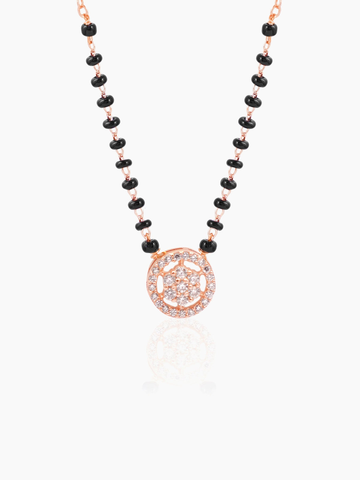 Kisna Circular Diamond Charm Rosegold Plated Mangalsutra