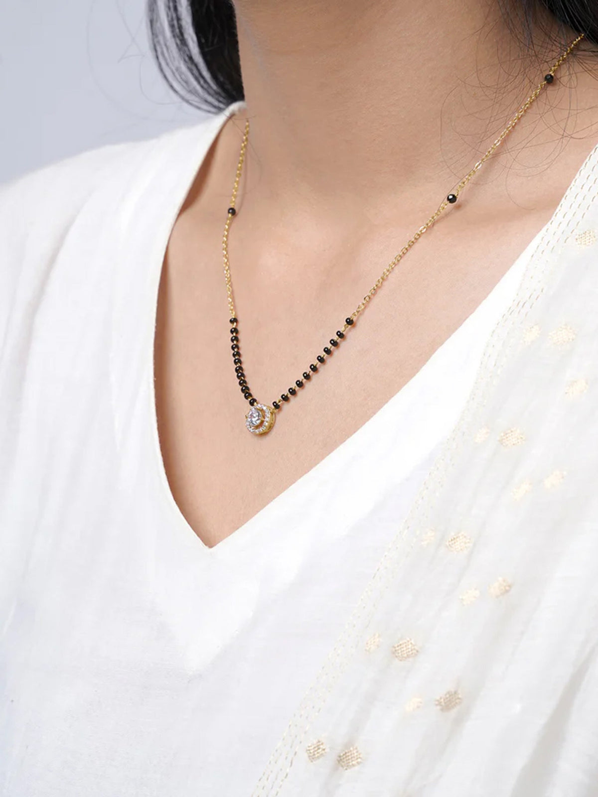 Lisa Circular Diamonds 18K Gold Plated Pendant Mangalsutra