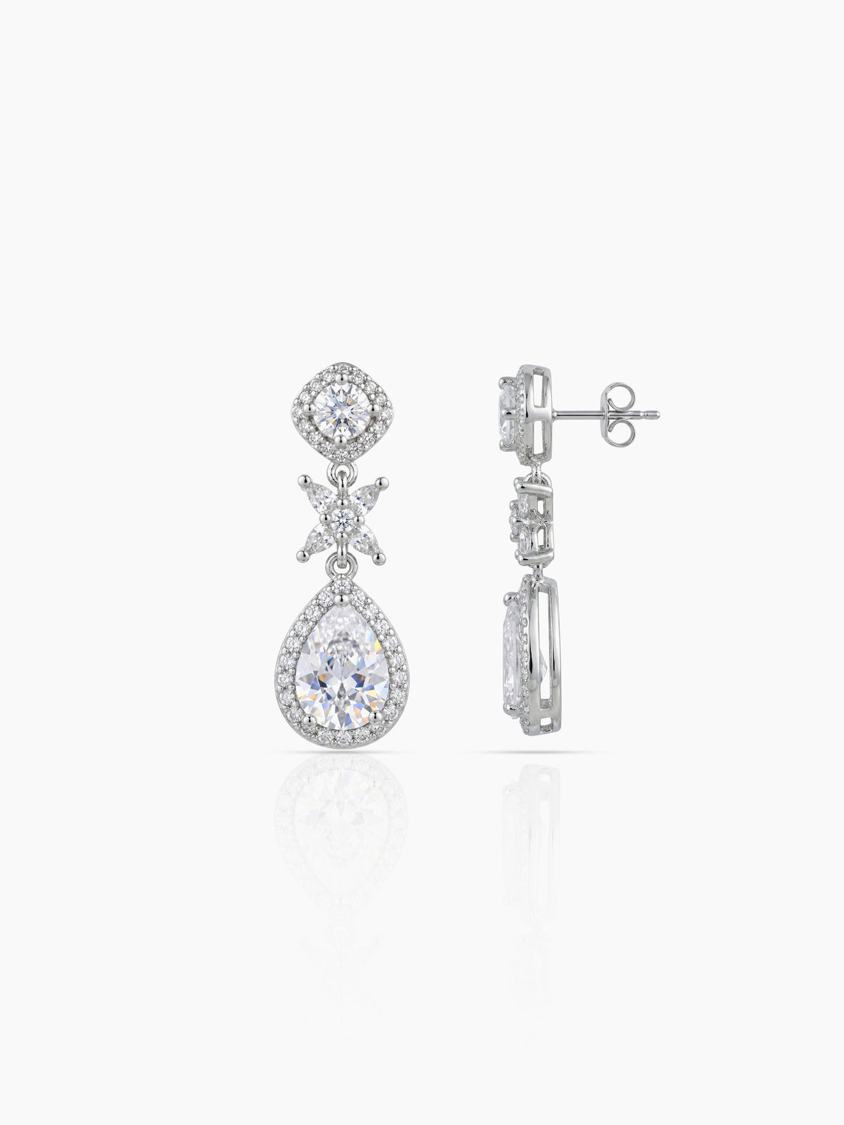 Maina Pear Diamond Solitaire Charm Silver Women's Jewelry Set Of 2 - Necklace & Earrings