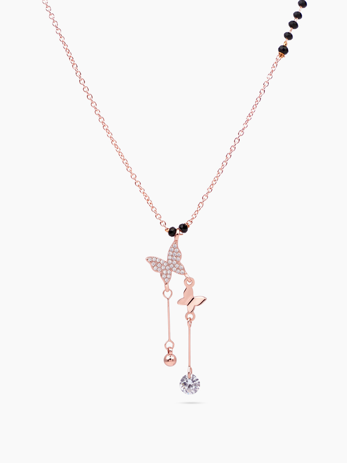 Maithili Butterfly Charm Hanging Diamond Rosegold Plated Pendant Mangalsutra