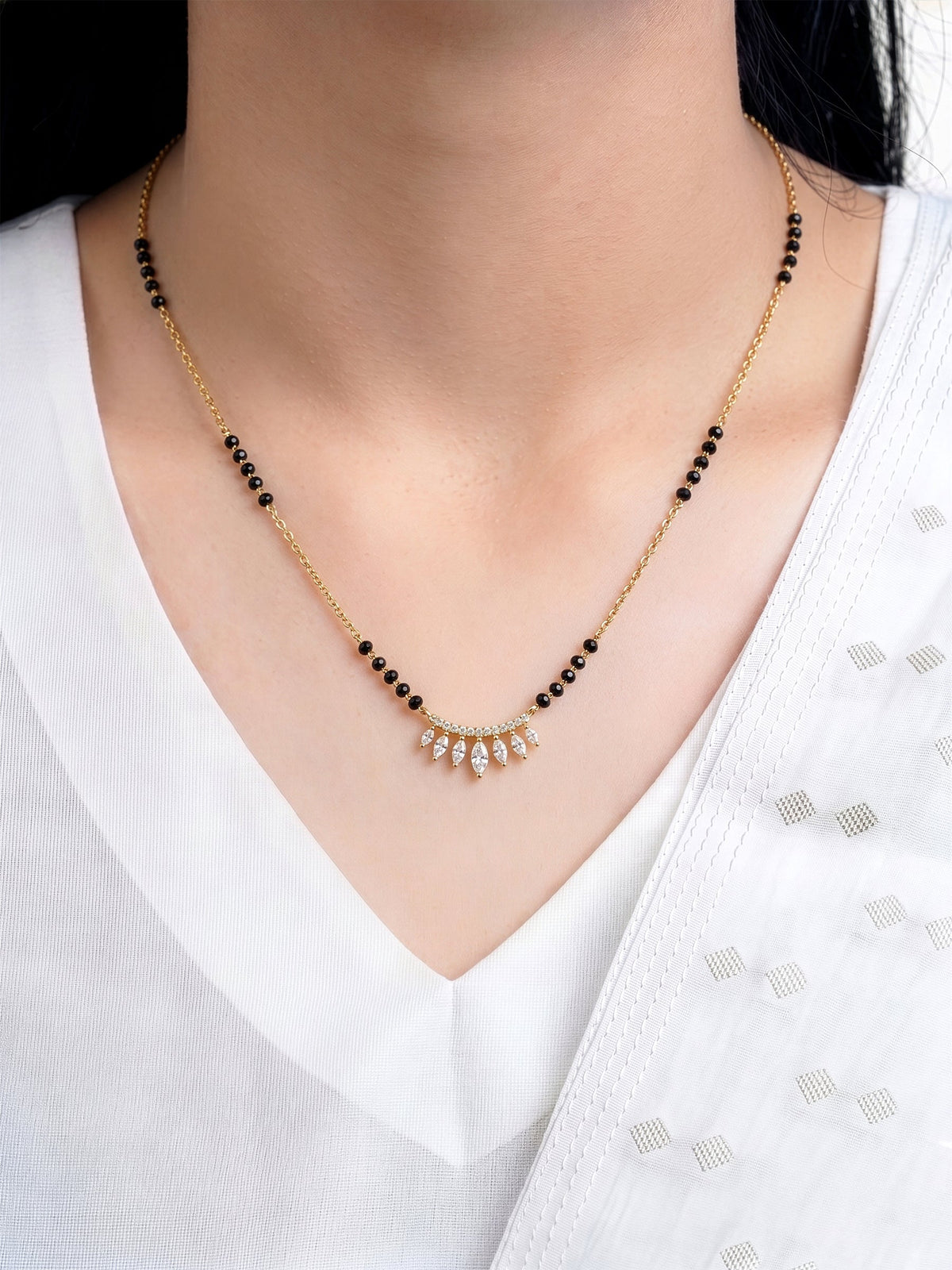 Maitri Marquise Diamond 18K Gold Plated Women's Chain Pendant Mangalsutra Necklace