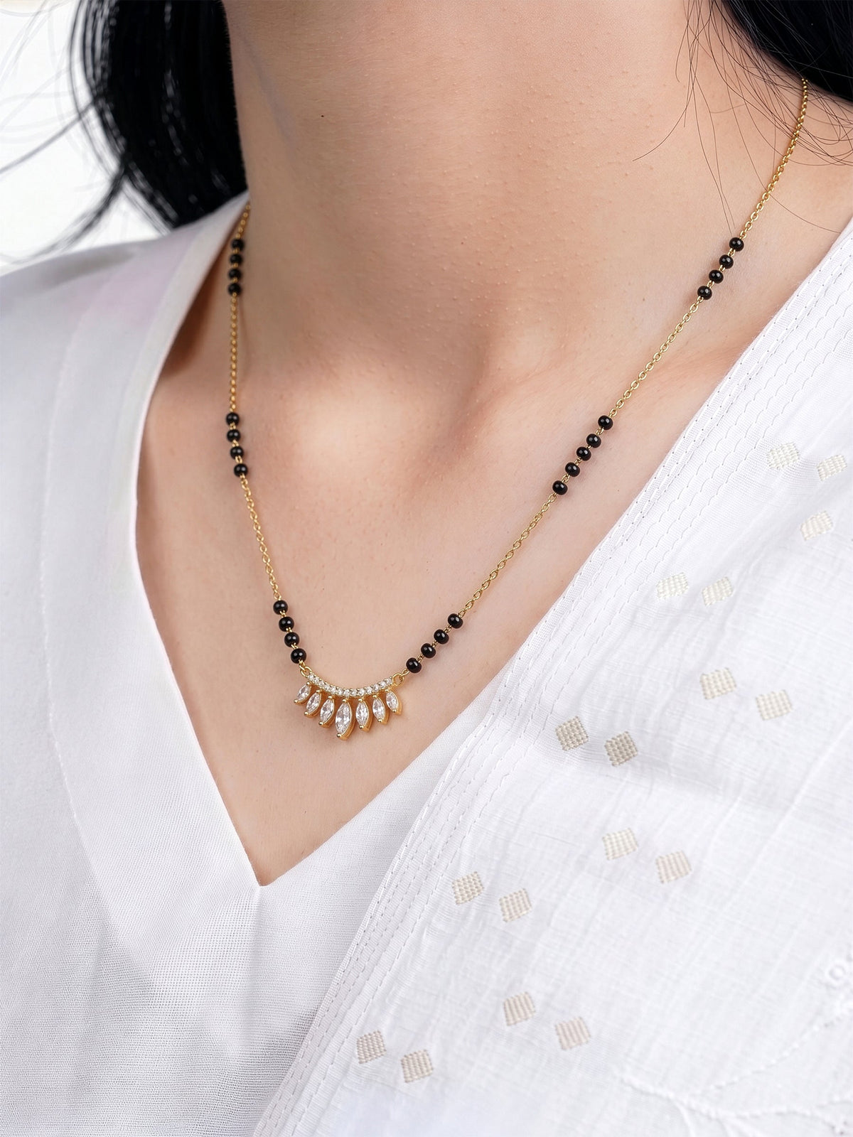 Maitri Marquise Diamond 18K Gold Plated Women's Chain Pendant Mangalsutra Necklace