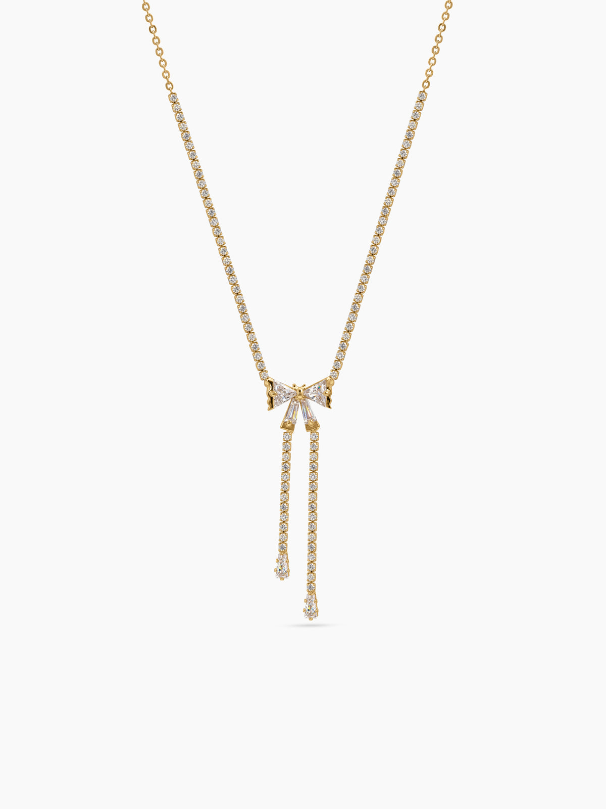 Malvika Diamond Solitaire Bow Drop Gold Women's Chain Pendant Necklace