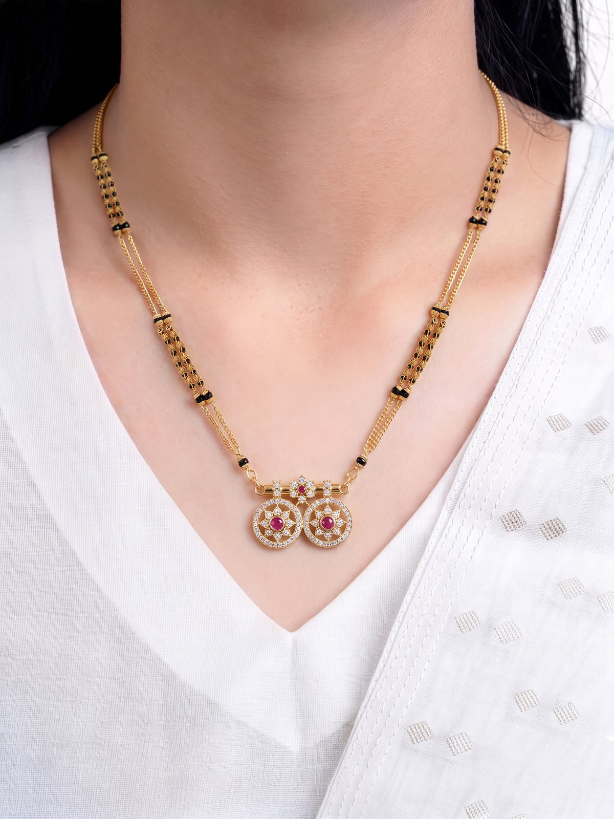 Mandira Pink Diamond Twin Chakra Gold Women's Mangalsutra Necklace