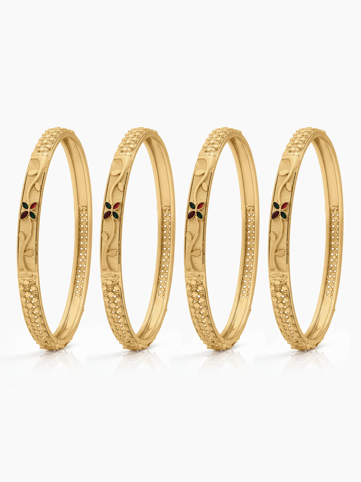 Manika Floral Textured Gold Set Of 4 Women's 2/4, 2/6, 2/8 Bangles