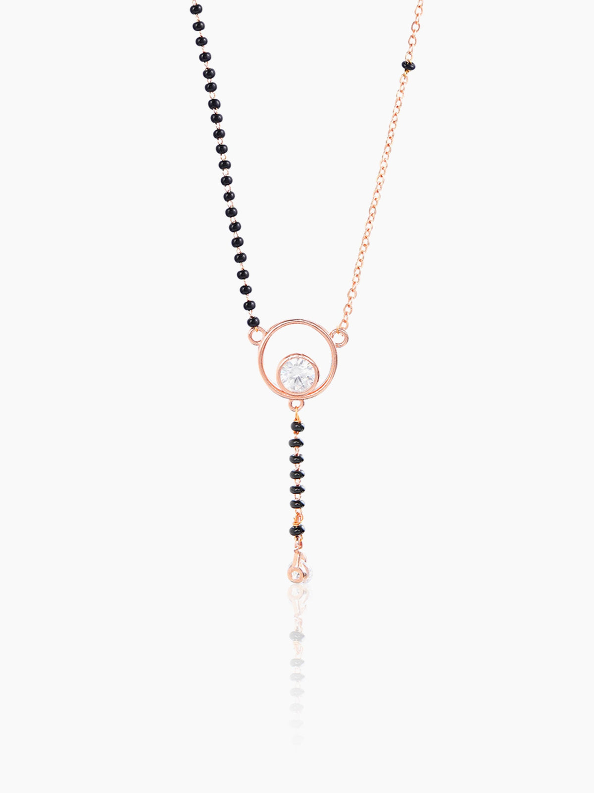 Marissa Sparkling Solitaire Diamond Round Pendant Rosegold Plated Mangalsutra
