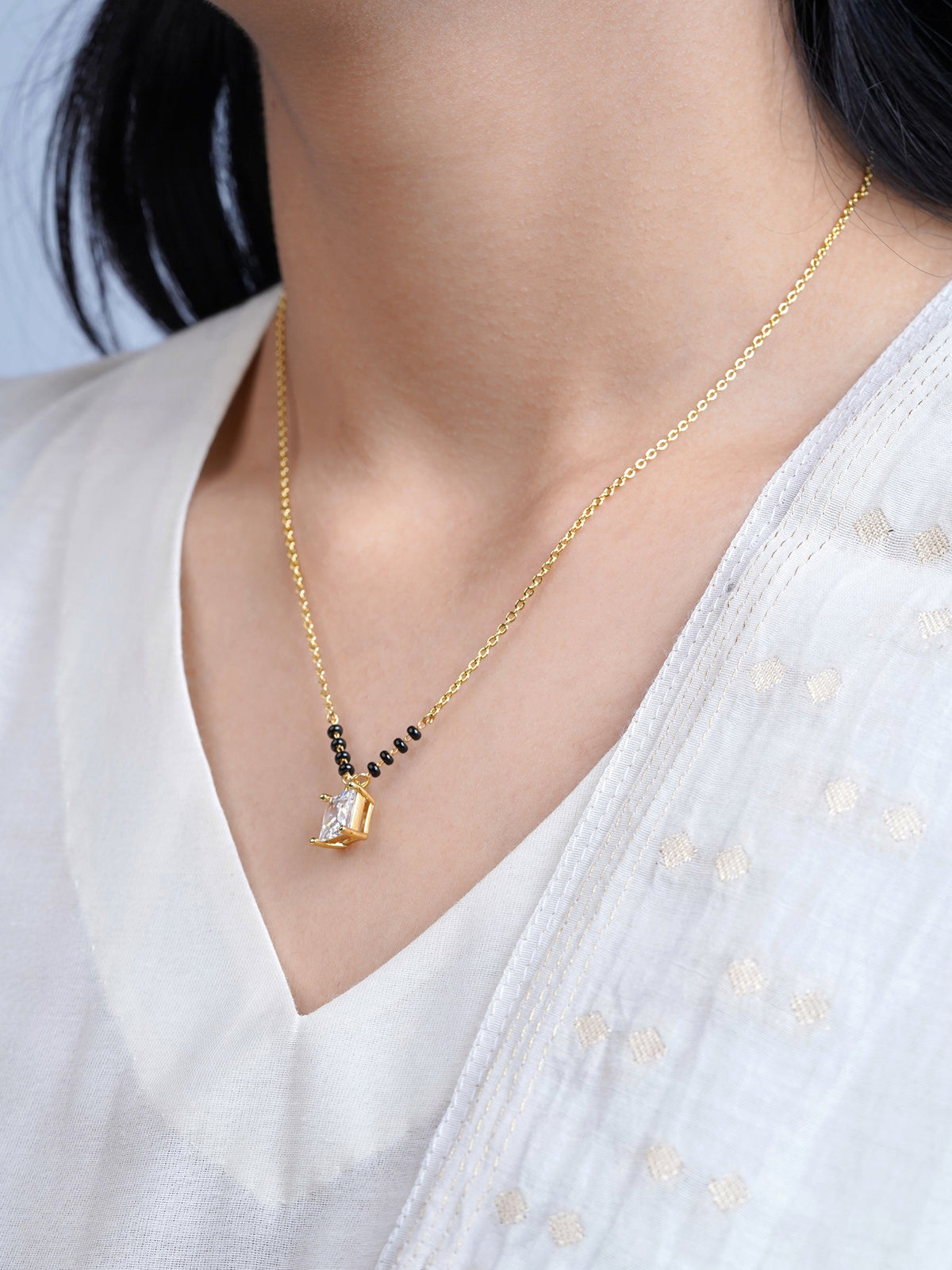 Mehali Princess Square Diamond Solitaire 18K Gold Plated Mangalsutra