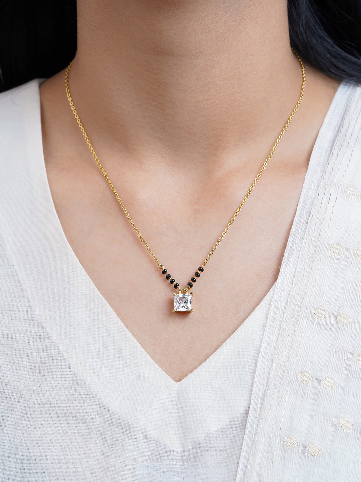 Mehali Princess Square Diamond Solitaire 18K Gold Plated Mangalsutra