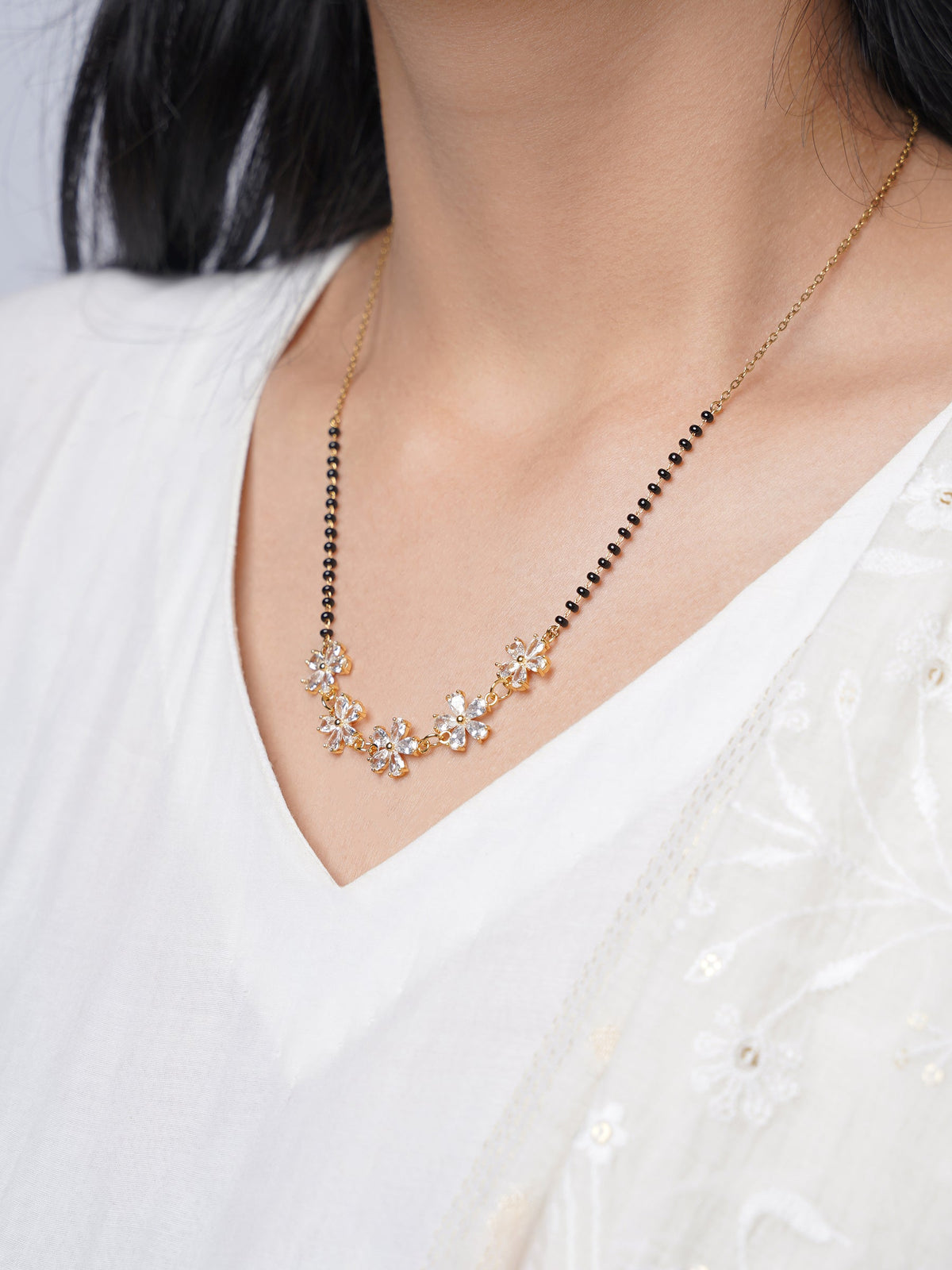 Meher Floral Clusters Diamond 18K Gold Plated Mangalsutra