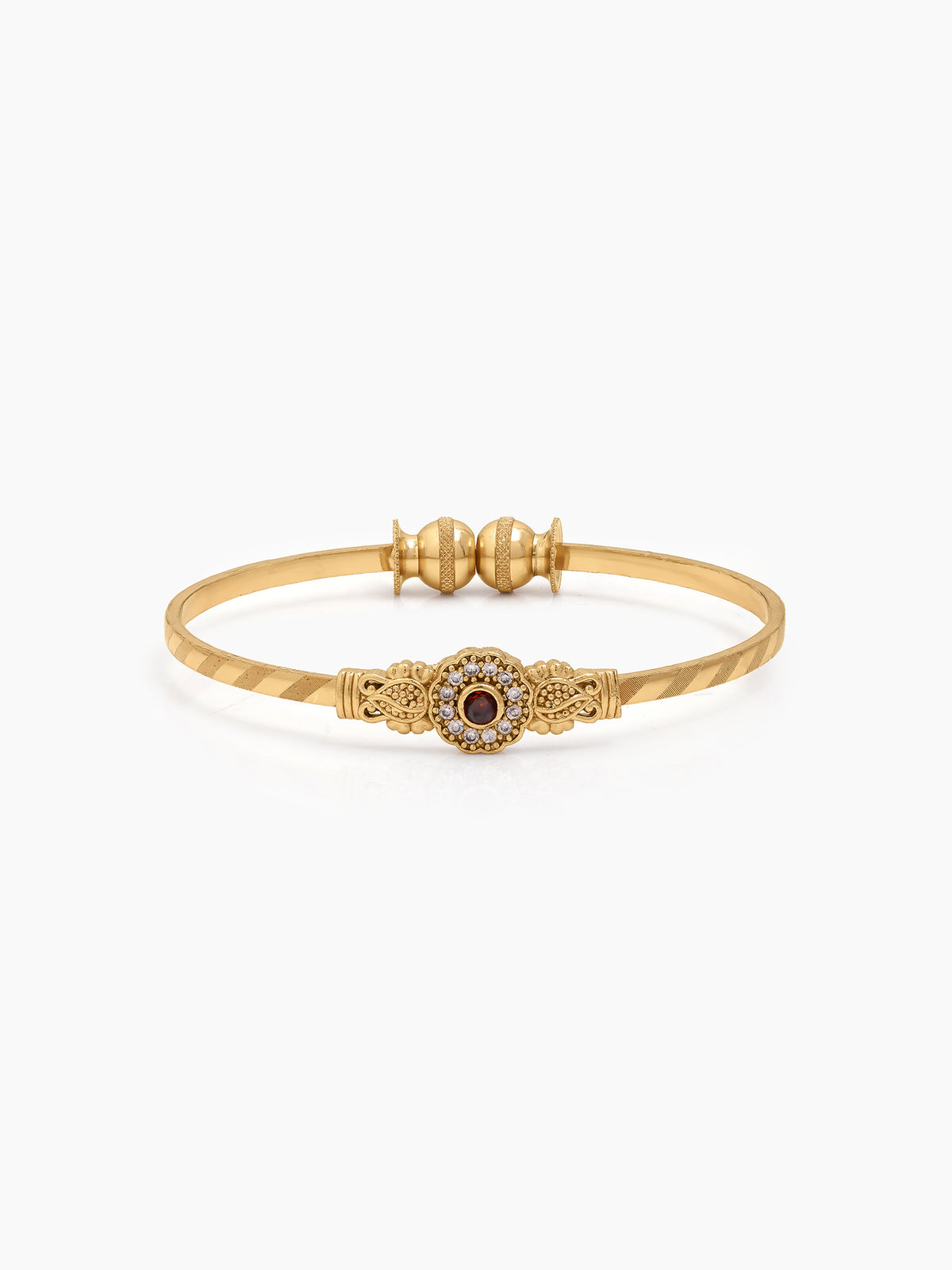 Mihira Pink Floral Diamond Halo Leaf Gold Set Of 2 Women's 2/4, 2/6, 2/8 Cuff Bangles