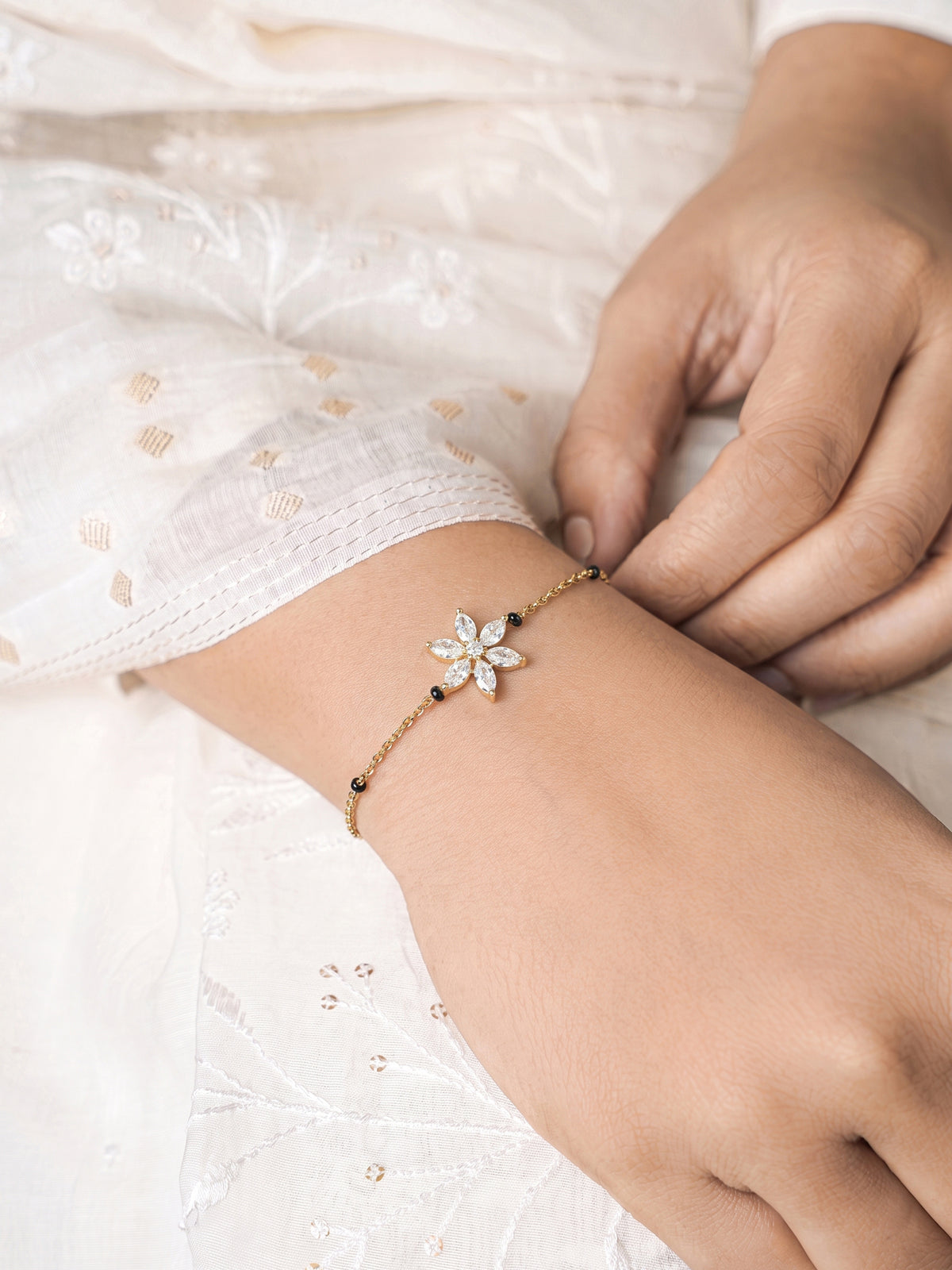 Mishani Marquise Diamond Floral 18K Gold Plated Women's Mangalsutra Bracelets