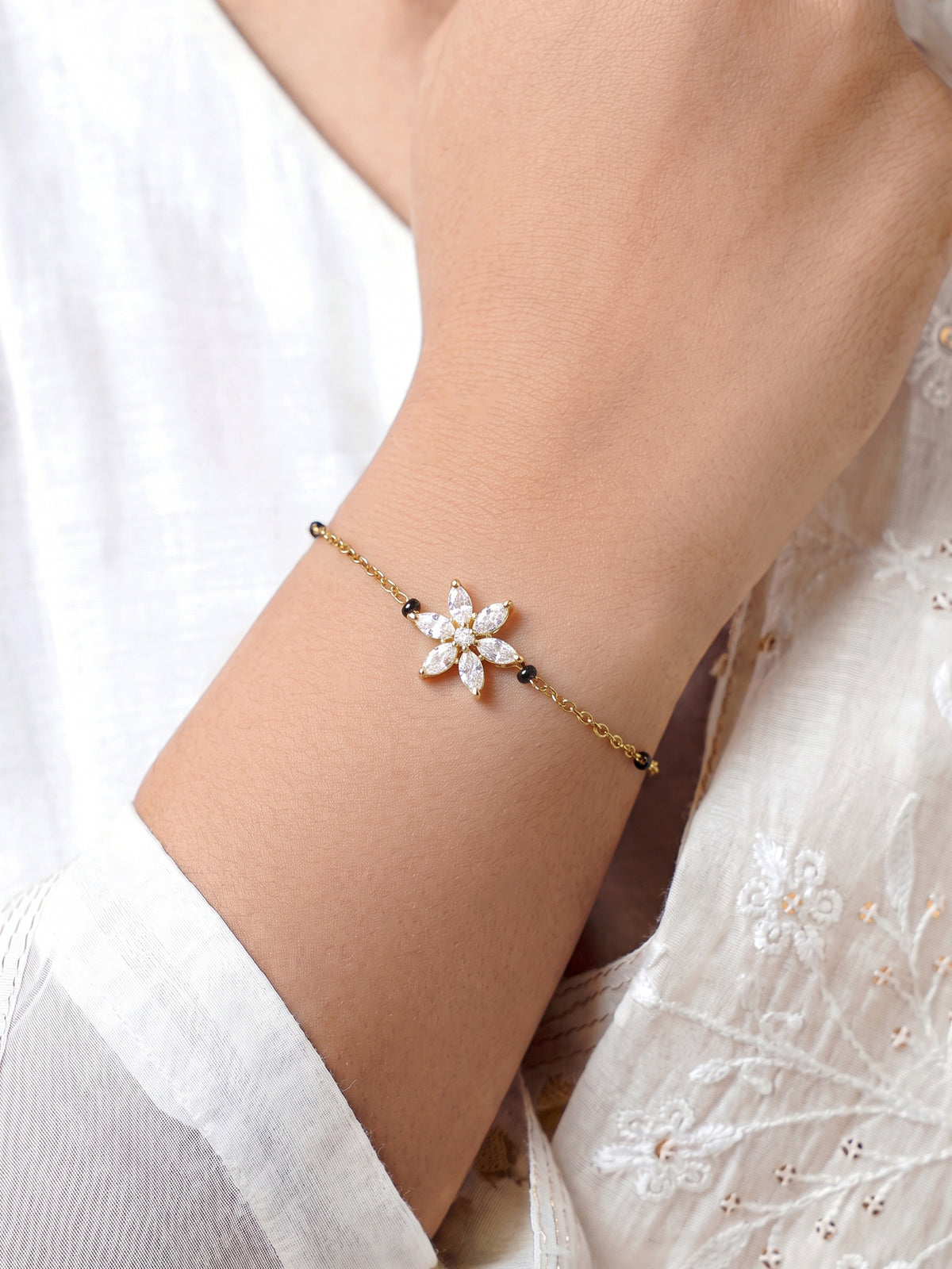 Mishani Marquise Diamond Floral 18K Gold Plated Women's Mangalsutra Bracelets