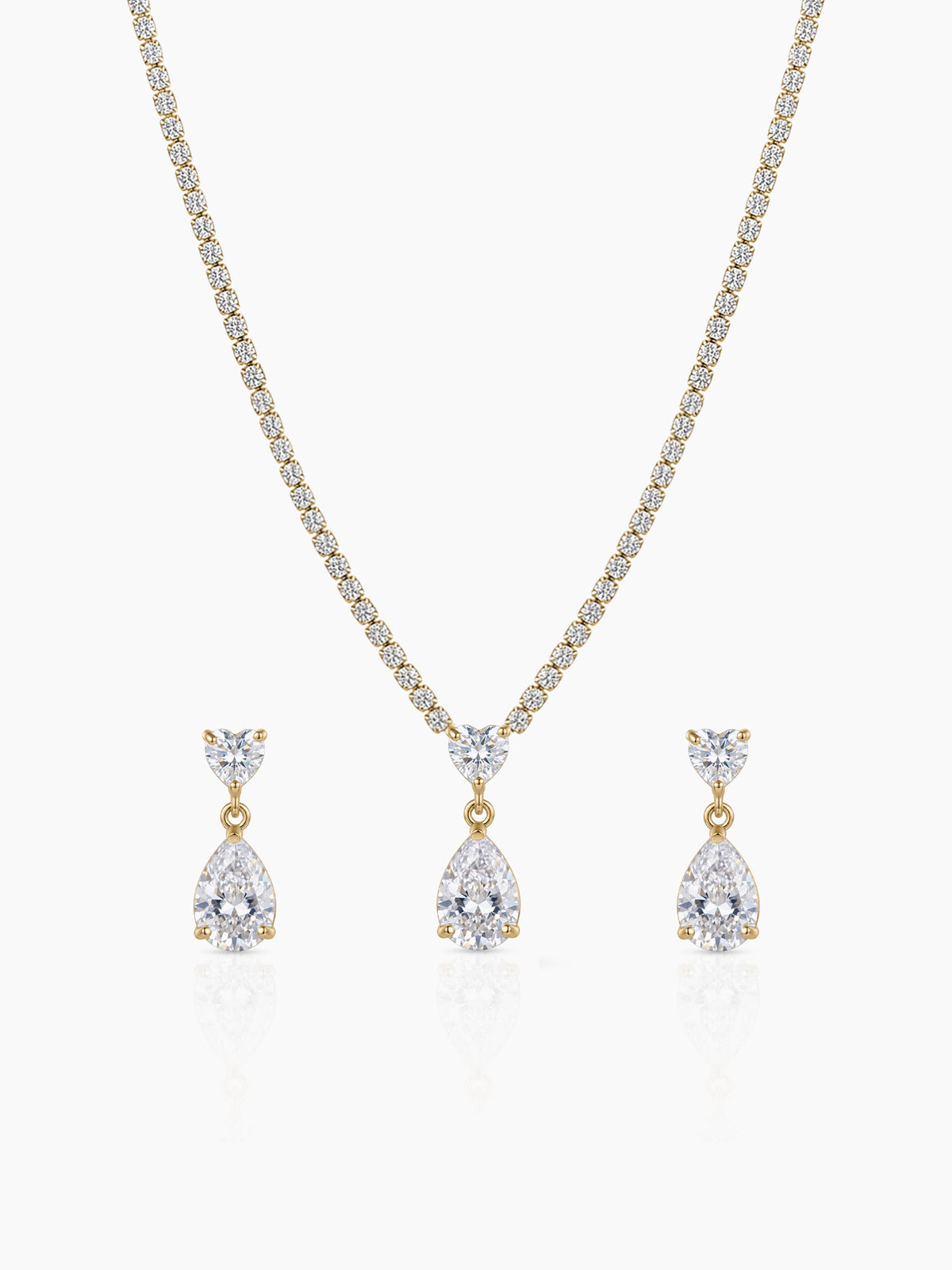 Mohini Pear Diamond Solitaire Heart Gold Women's Jewelry Set Of 2 - Necklace & Earrings