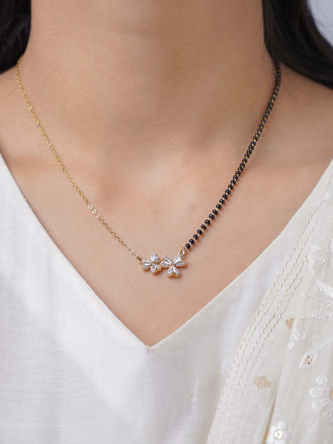 Myra Heart Flower Diamond Motifs 18K Gold Plated Mangalsutra
