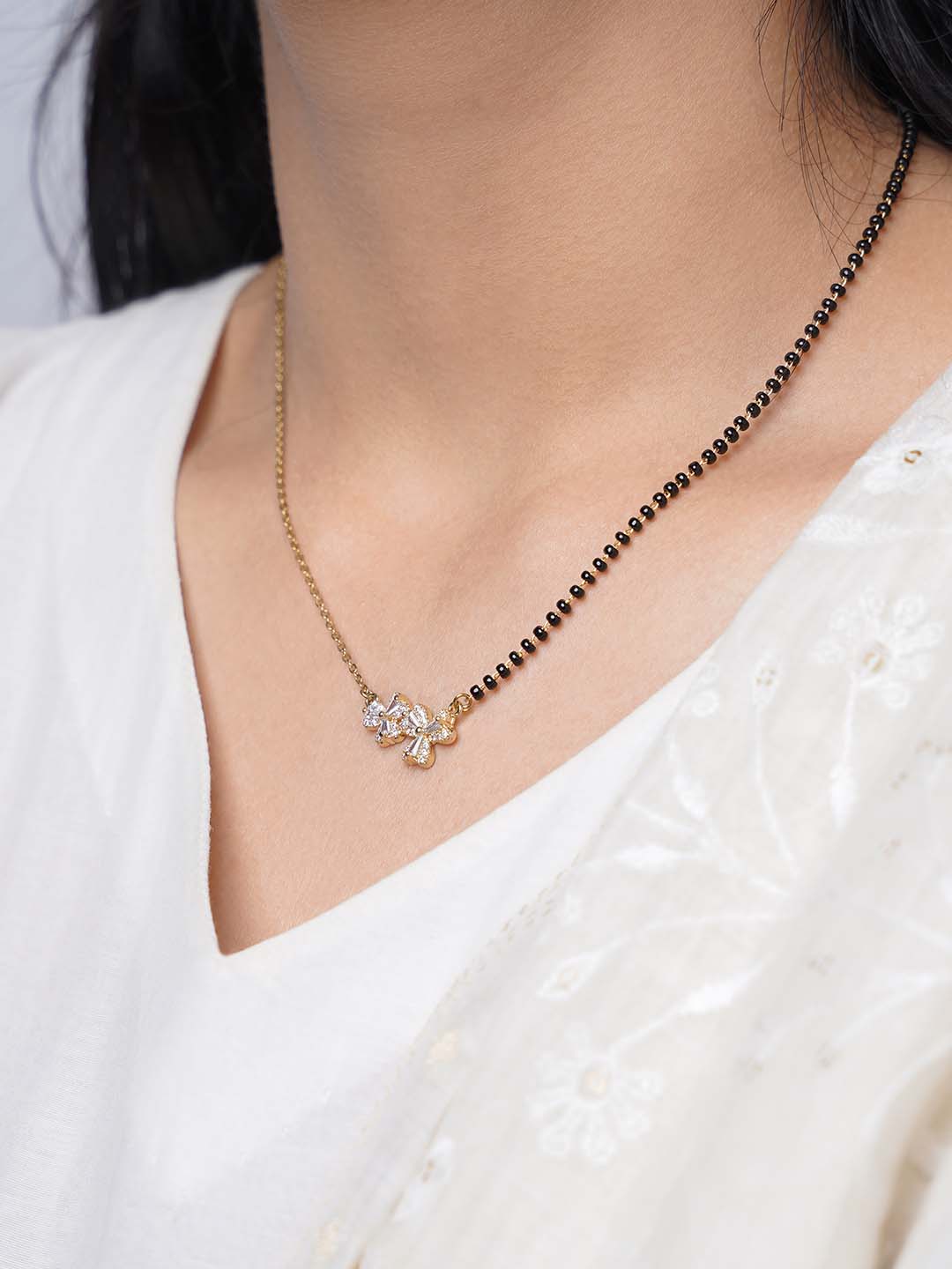 Myra Heart Flower Diamond Motifs 18K Gold Plated Mangalsutra