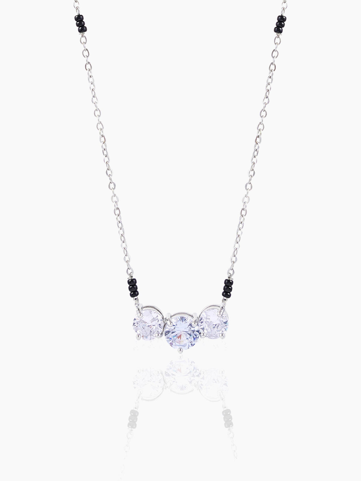 Naksha Three Diamond Solitaire Silver Mangalsutra