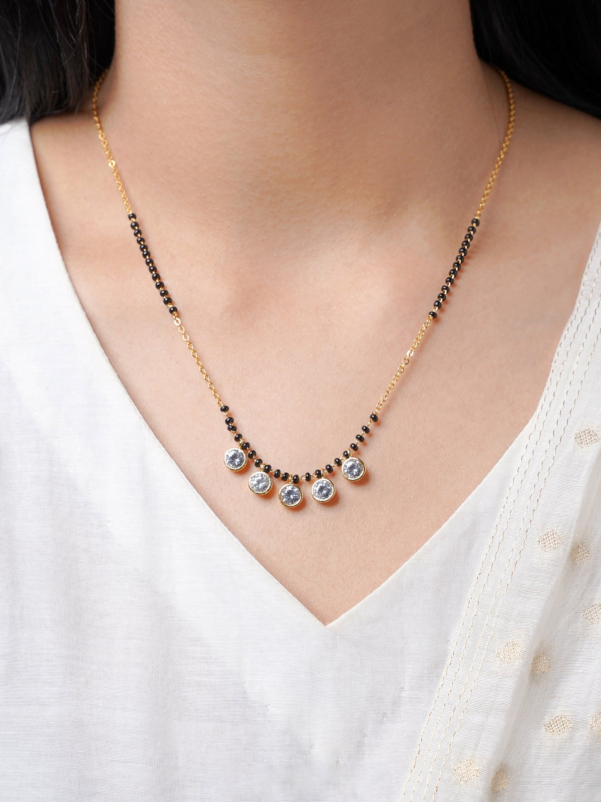 Niraya Five Dazzling Diamond Charms 18K Gold Plated Mangalsutra