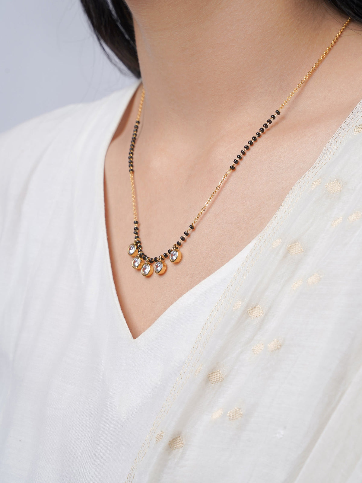 Niraya Five Dazzling Diamond Charms 18K Gold Plated Mangalsutra