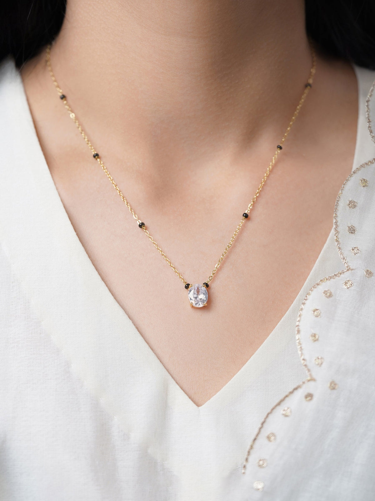 Nirvi Oval Diamond Solitaire 18K Gold Plated Mangalsutra