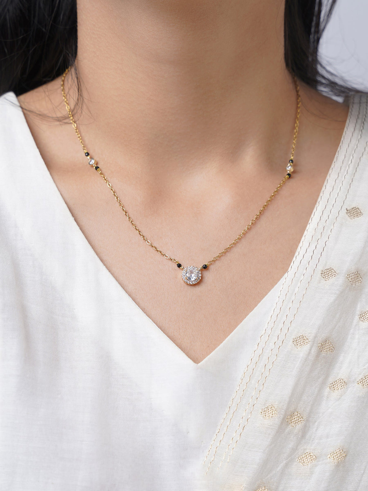 Nyra Diamond Solitaire 18K Gold Plated Mangalsutra