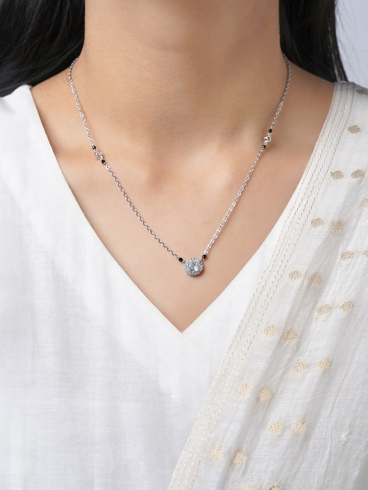 Nyra Diamond Solitaire Silver Mangalsutra