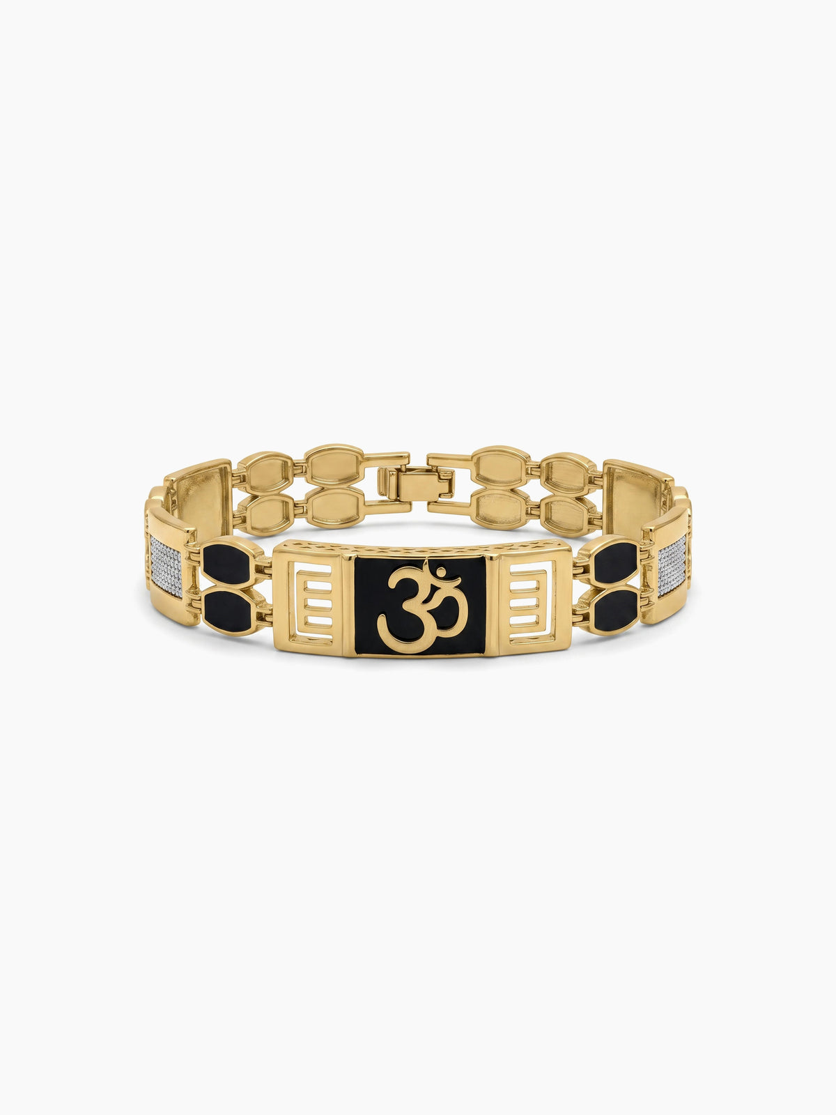 Omveer Om Link 18K Gold Plated - Silver Black Geometric Men's Chain Loose Bracelets