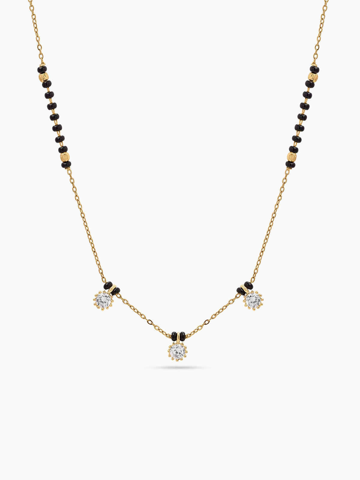 Palak Trio Diamond Solitaire 18K Gold Plated Women's Chain Pendant Mangalsutra Necklace