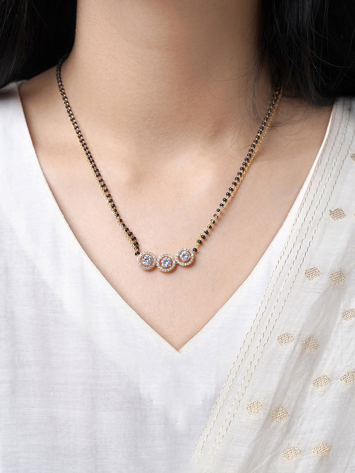 Pihu Three Round CZ Diamond Layered 18K Gold Plated Mangalsutra