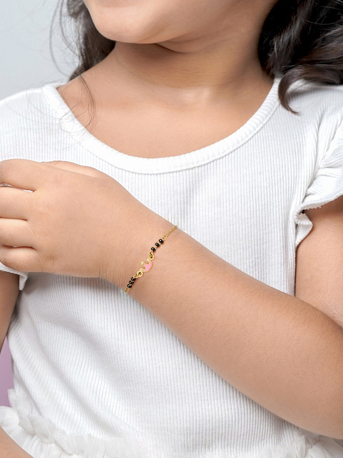 Pink Crown Charm 18K Gold Plated Kid's Nazariya Bracelet