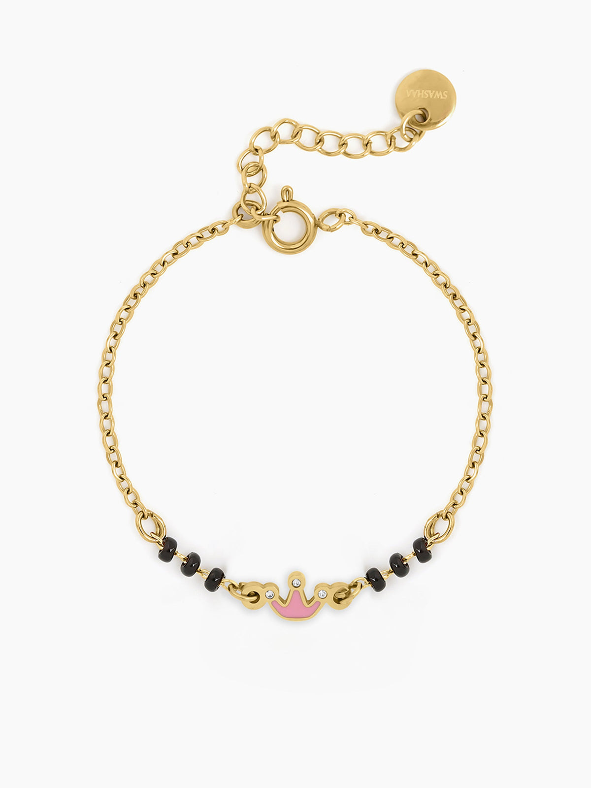 Pink Crown Charm 18K Gold Plated Kid's Nazariya Bracelet