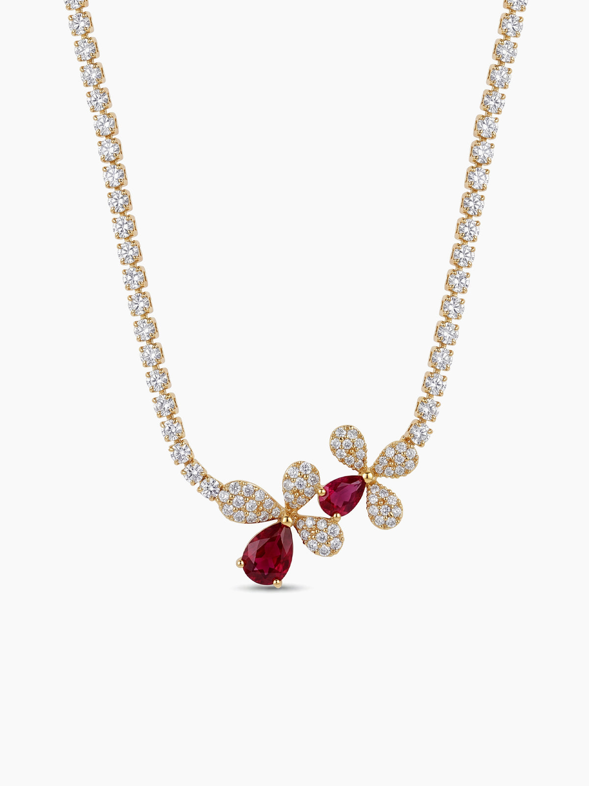 Rachita Floral Red Diamond Gold Women's Chain Pendant Necklace