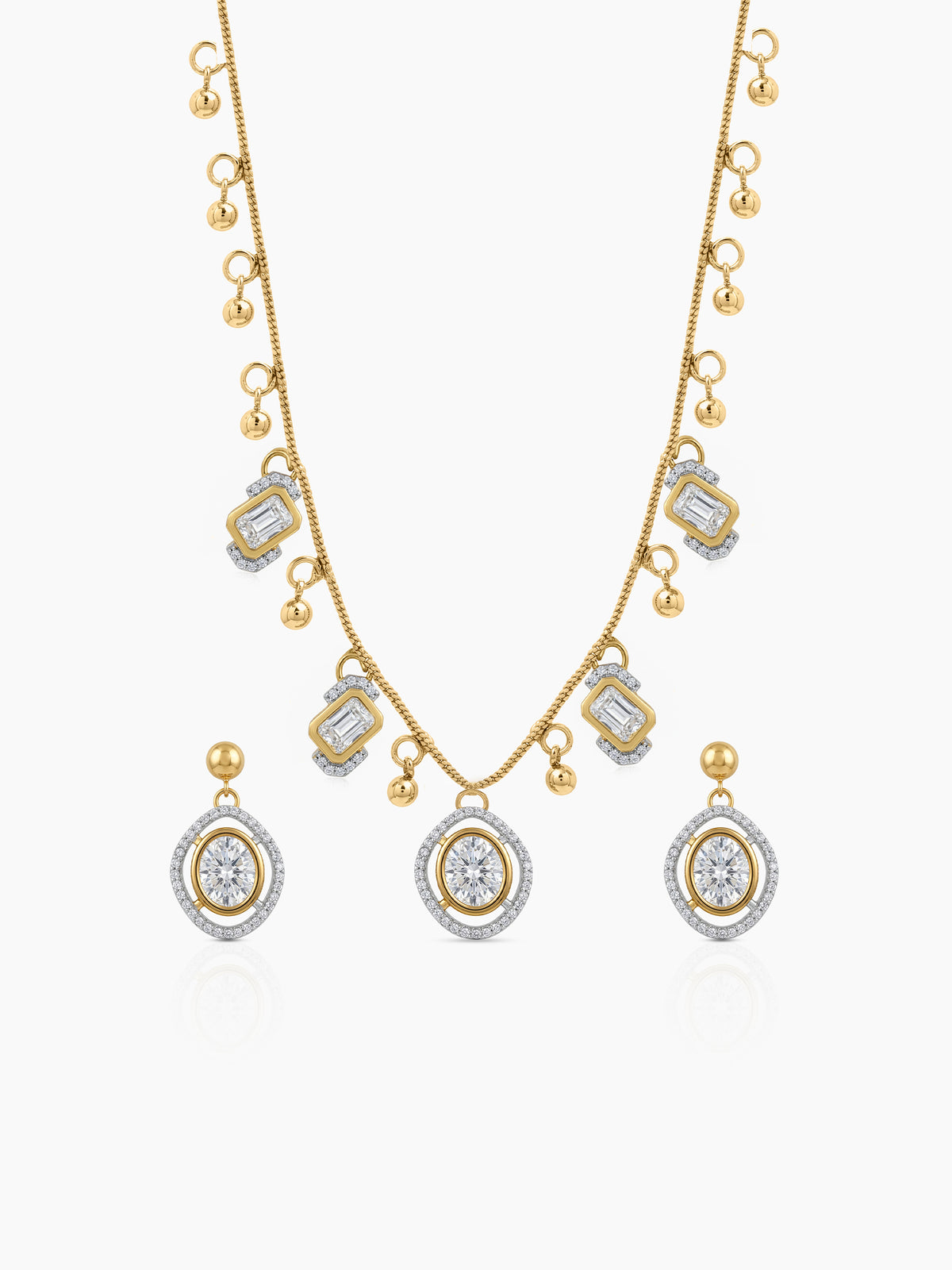 Radhika Baguette Diamond Beaded Charm Women's Jewelry Set Of 2 - Necklace & Earrings