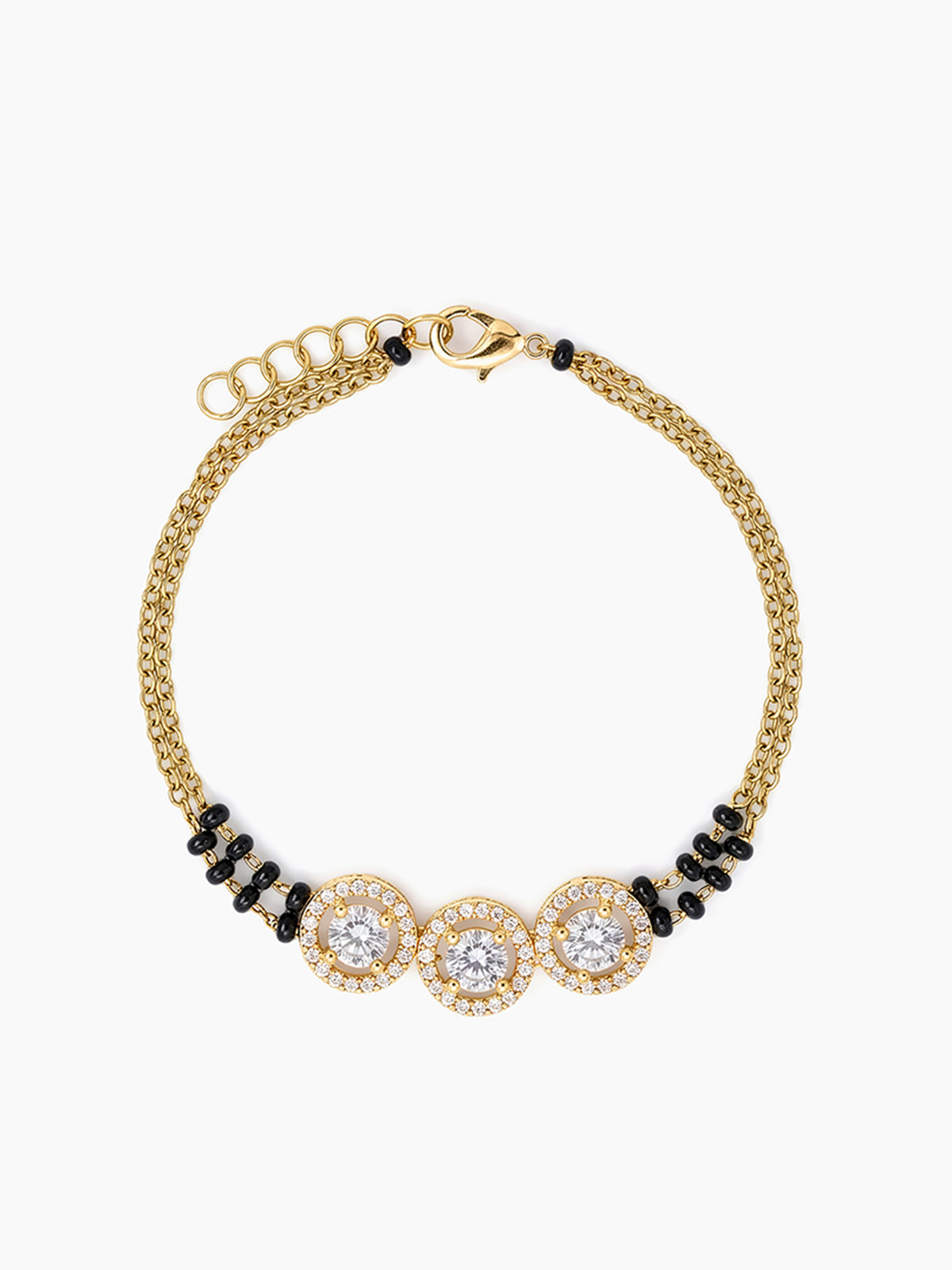 Raivika Diamond Three Solitaire 18K Gold Plated Women's Mangalsutra Bracelet