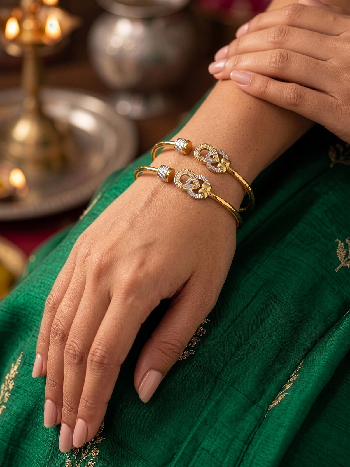 Rani Diamond Gold - Silver Dual-Tone Infinity Loop Set Of 2 Women's 2/4, 2/6, 2/8 Cuff Bangles