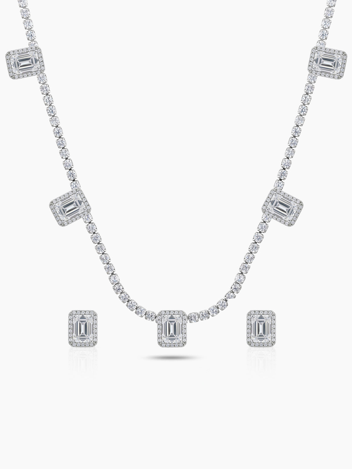 Rashmi Diamond Solitaire Halo Silver Women's Jewelry Set Of 2 - Necklace & Earrings