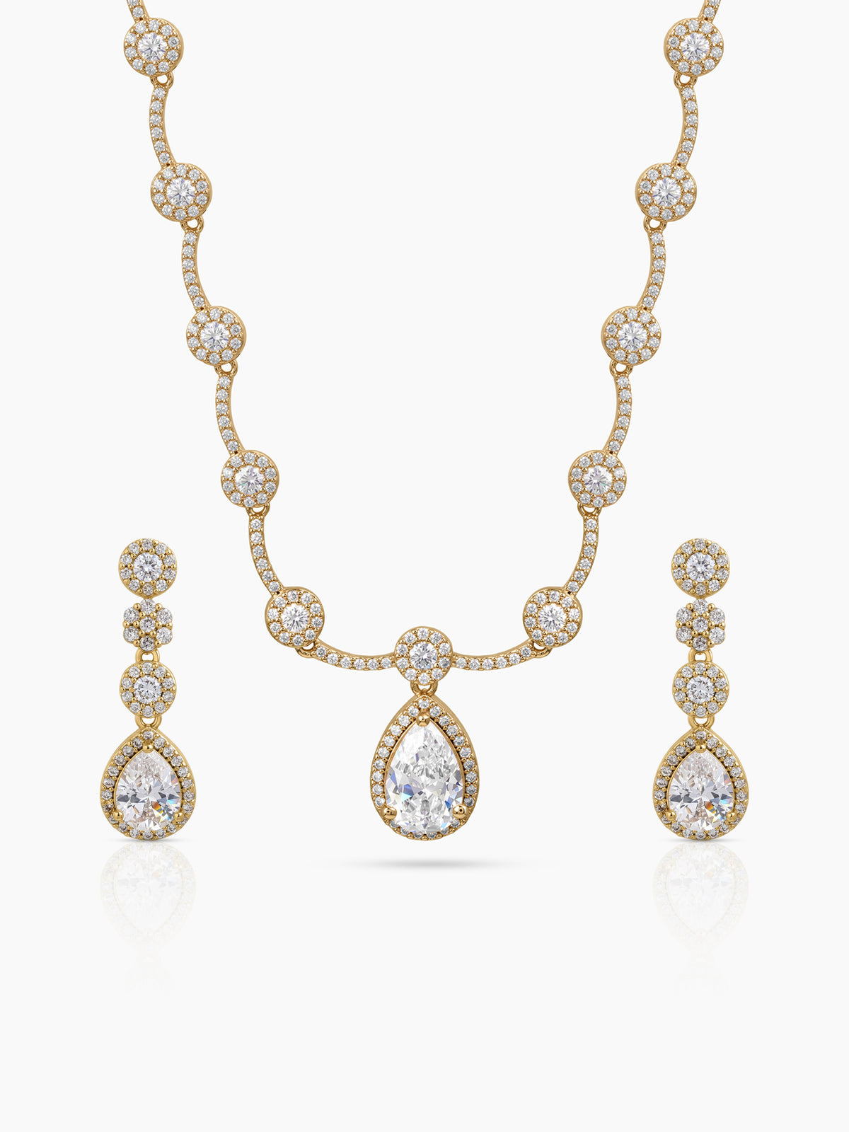 Revti Teardrop Pear Solitaire Diamond Gold Women's Jewelry Set Of 2 - Necklace & Earrings