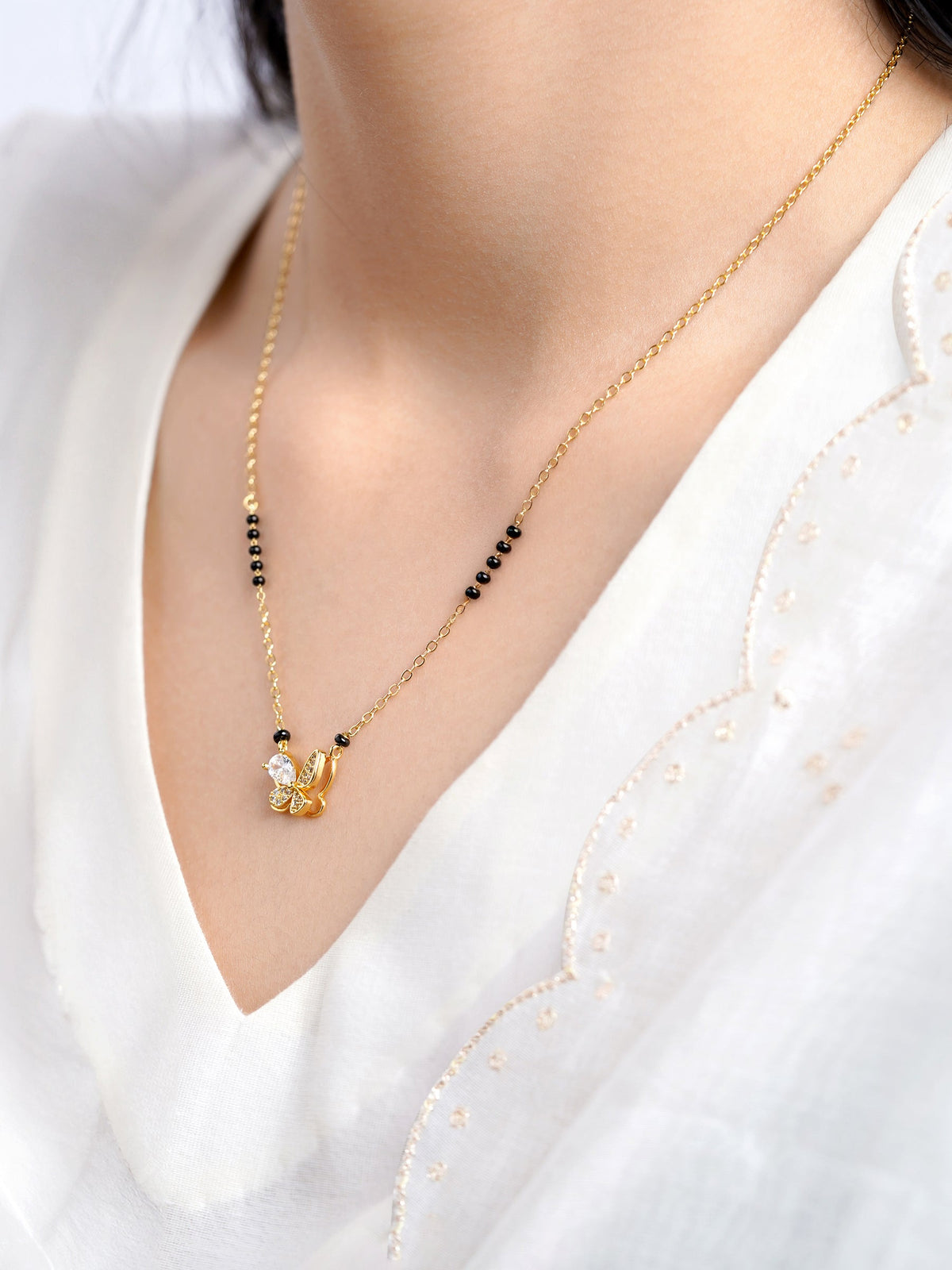 Ridhima Butterfly Diamond 18K Gold Plated Pendant Mangalsutra