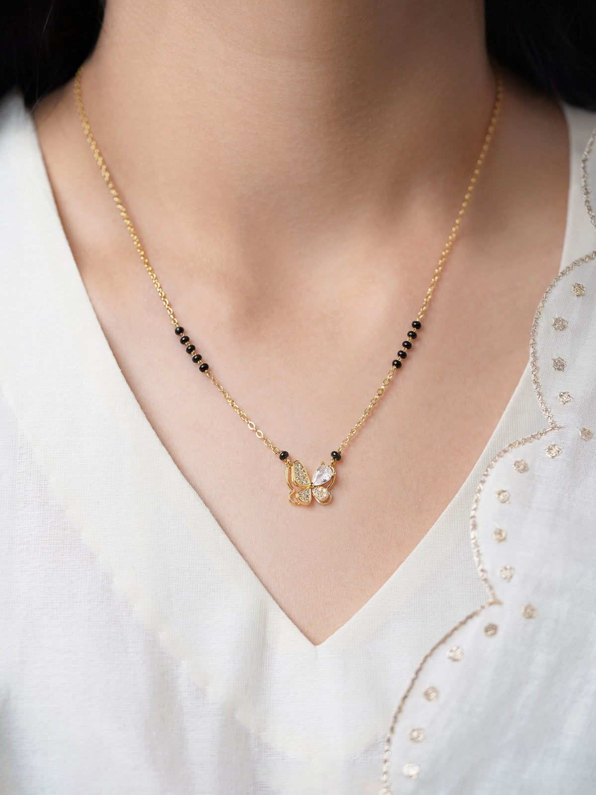 Ridhima Butterfly Diamond 18K Gold Plated Pendant Mangalsutra