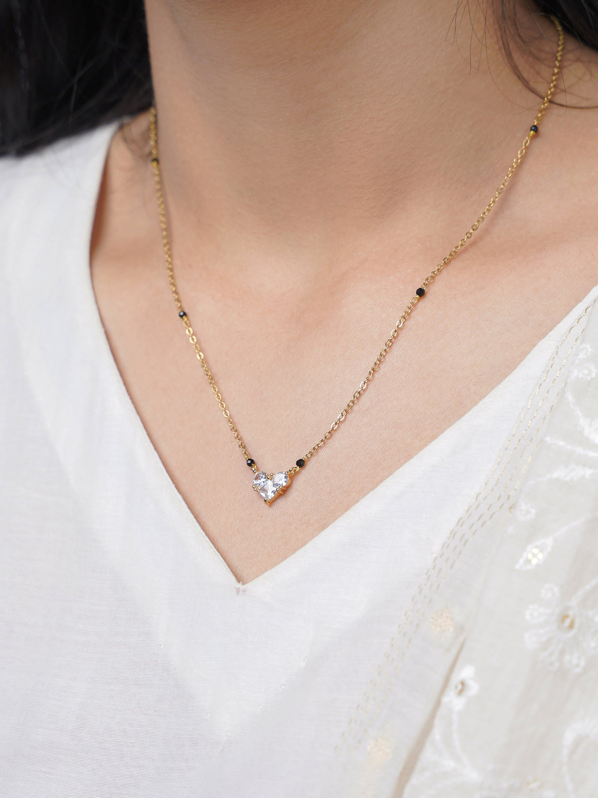 Rivana Trio Diamond Heart Sihouette 18K Gold Plated Mangalsutra