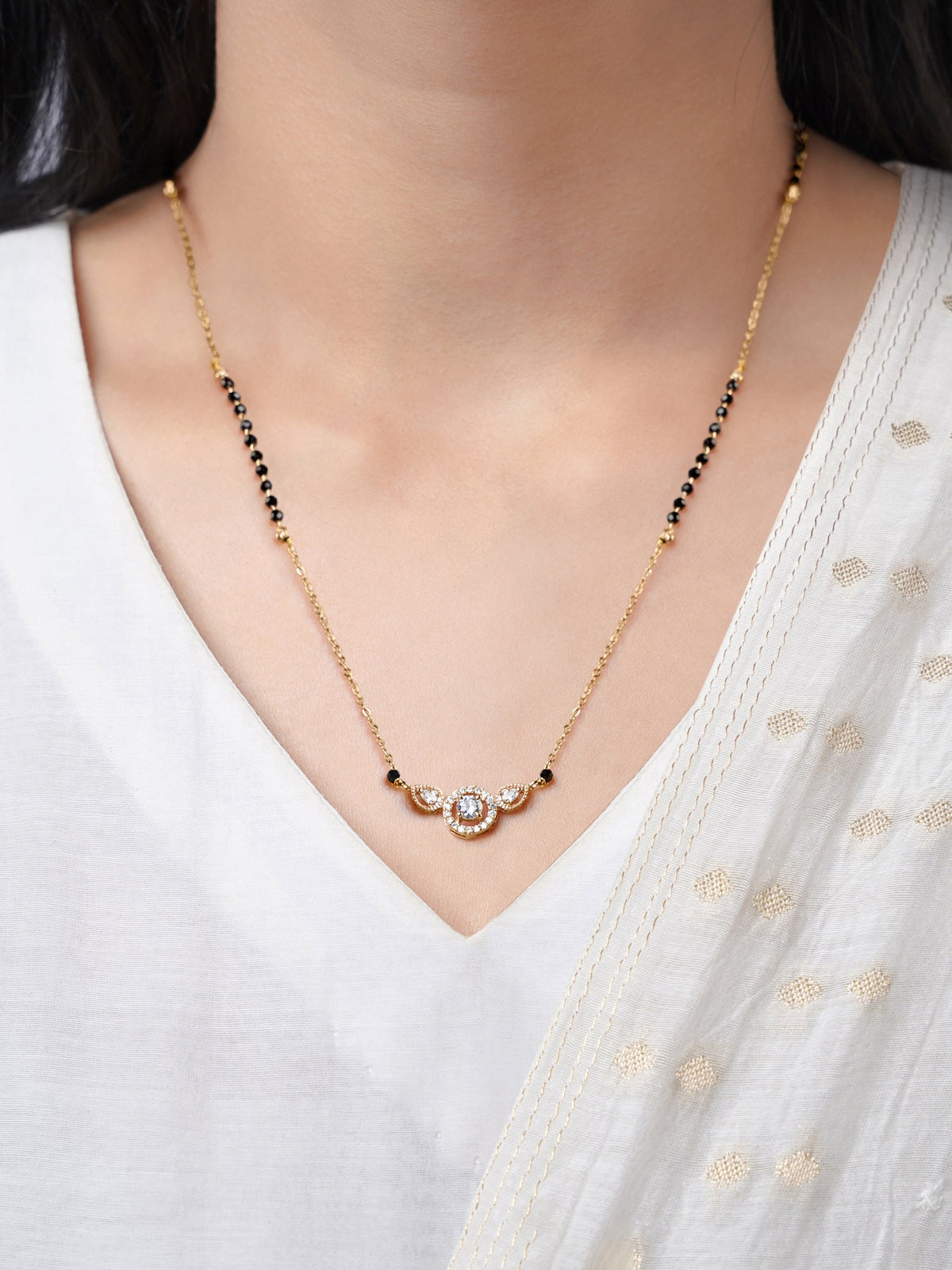 Rivya Teardrop Shaped CZ Diamond 18K Gold Plated Mangalsutra