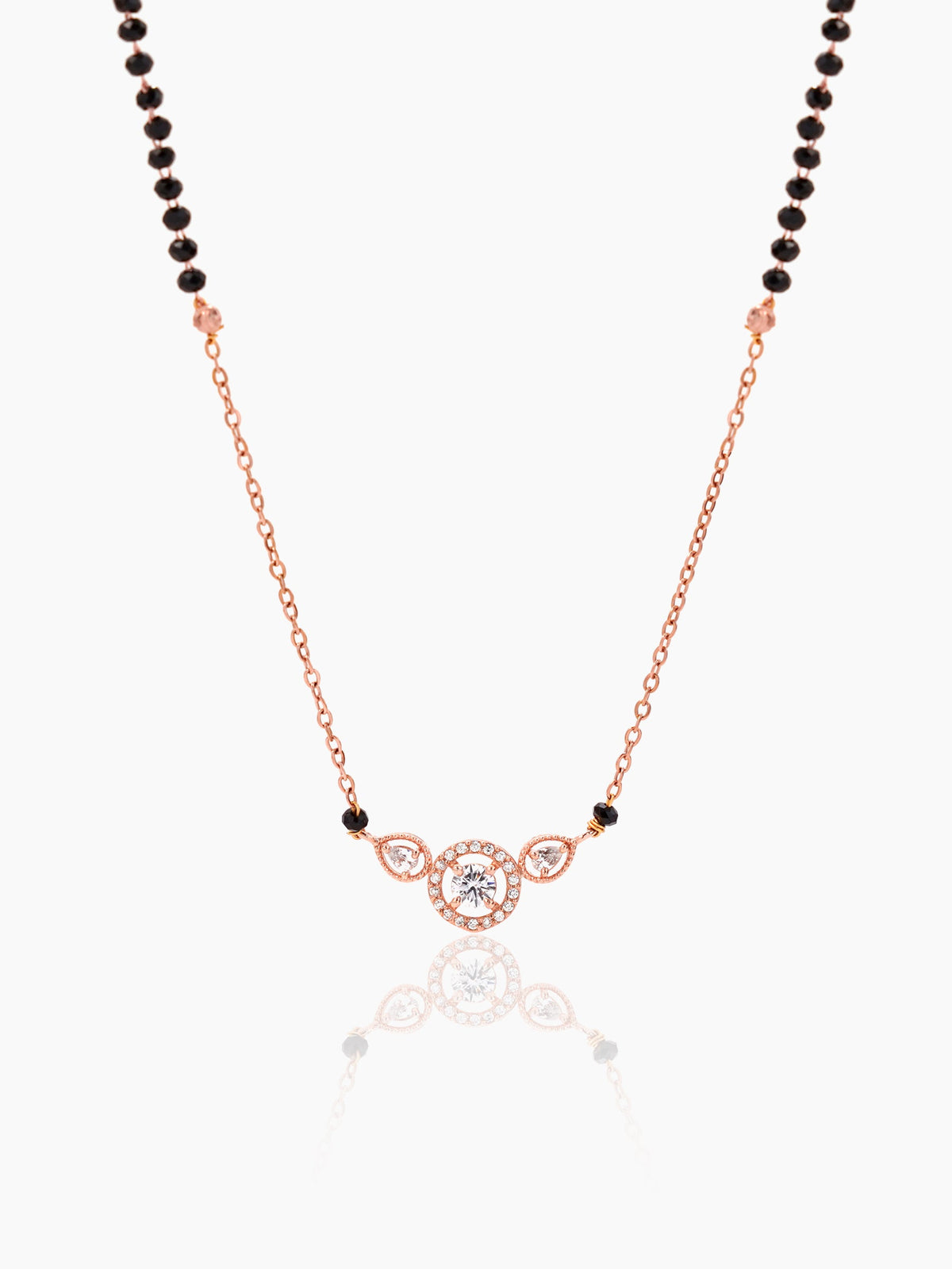 Rivya Teardrop Shaped CZ Diamond Rosegold Plated Mangalsutra