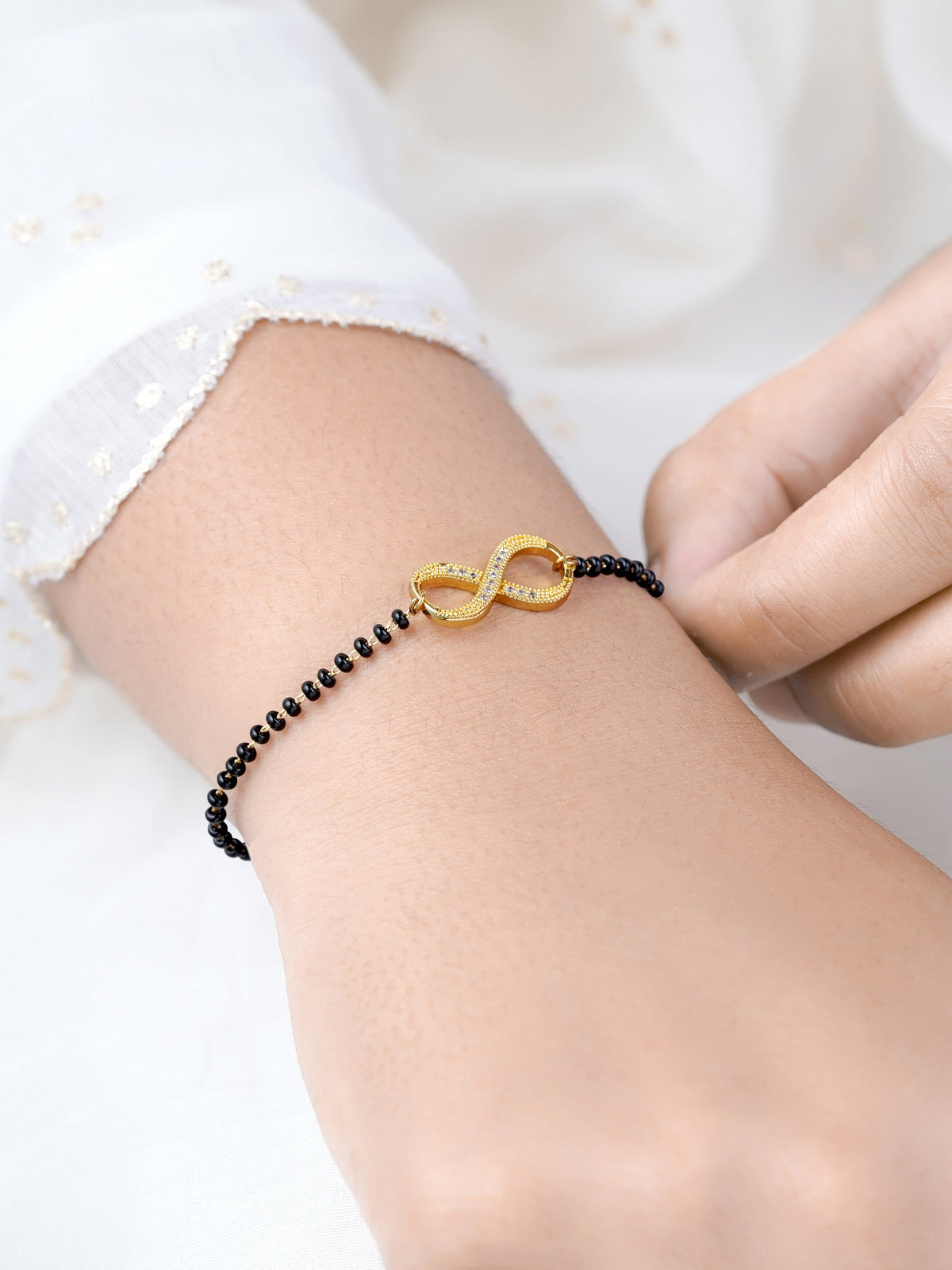 Riyana Infinity Charm 18K Gold Plated Mangalsutra Bracelet