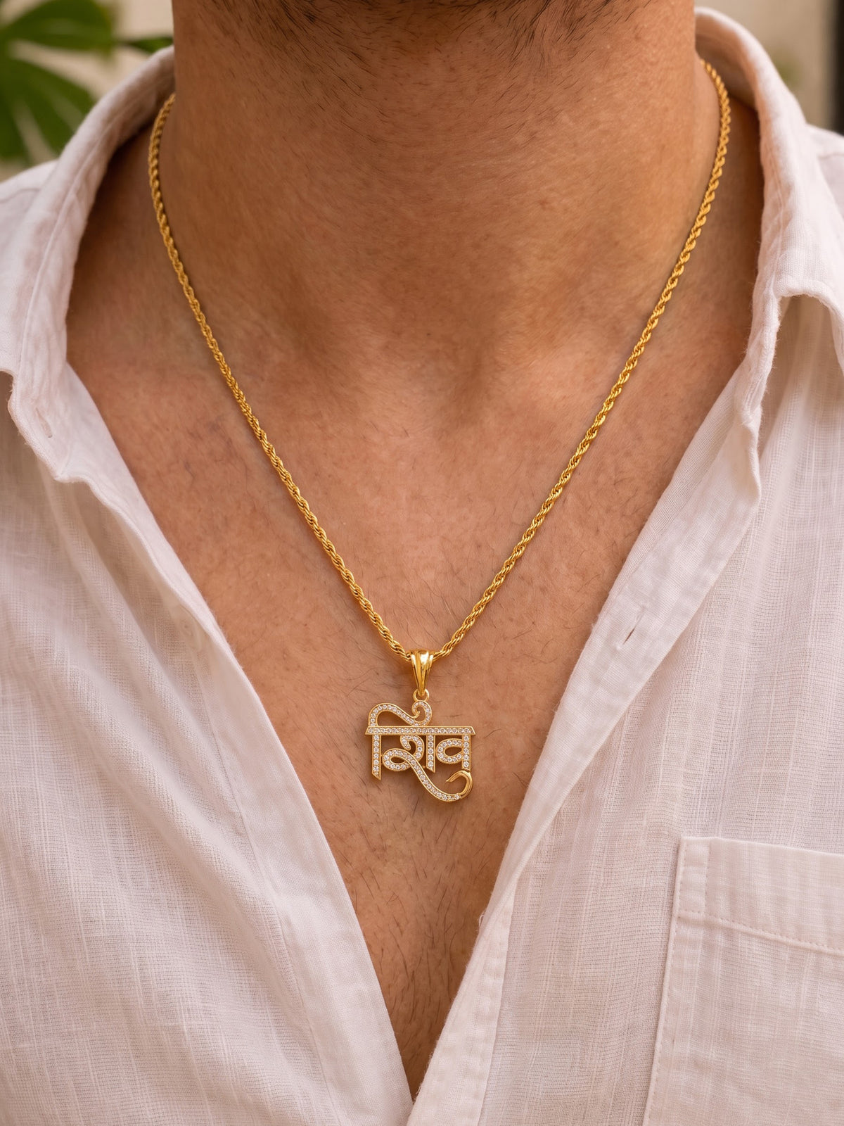 Rudvik Shiv Diamond Gold Men's Rope Chain Pendant Necklaces