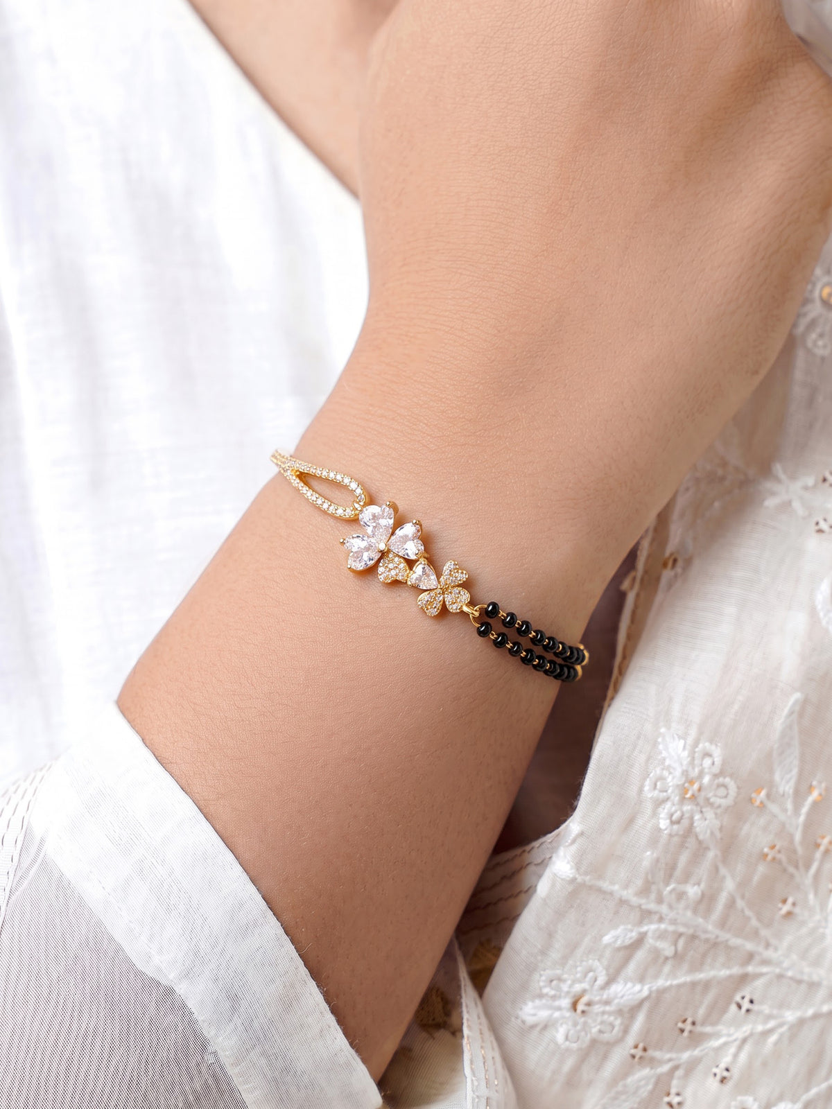 Ruha Diamond Twin Floral 18K Gold Plated Women's Mangalsutra Bracelet