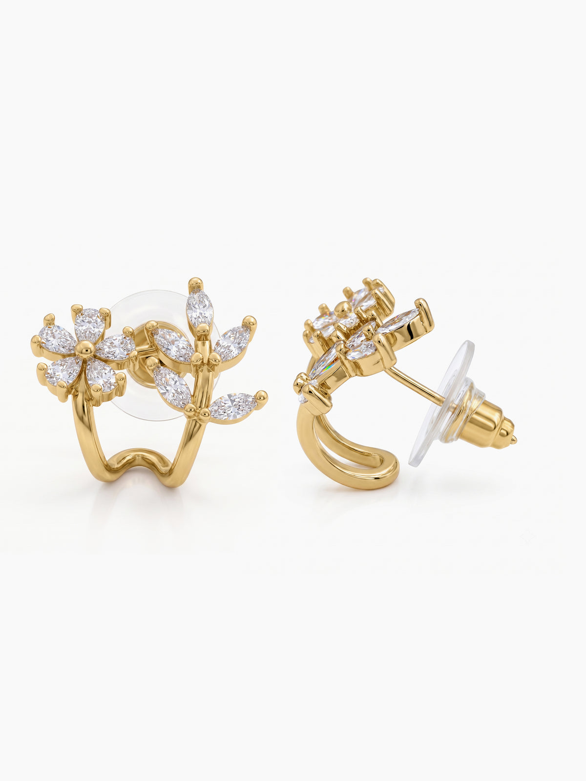 Ruhani Floral Leaf Curve Gold Women's Stud Earrings