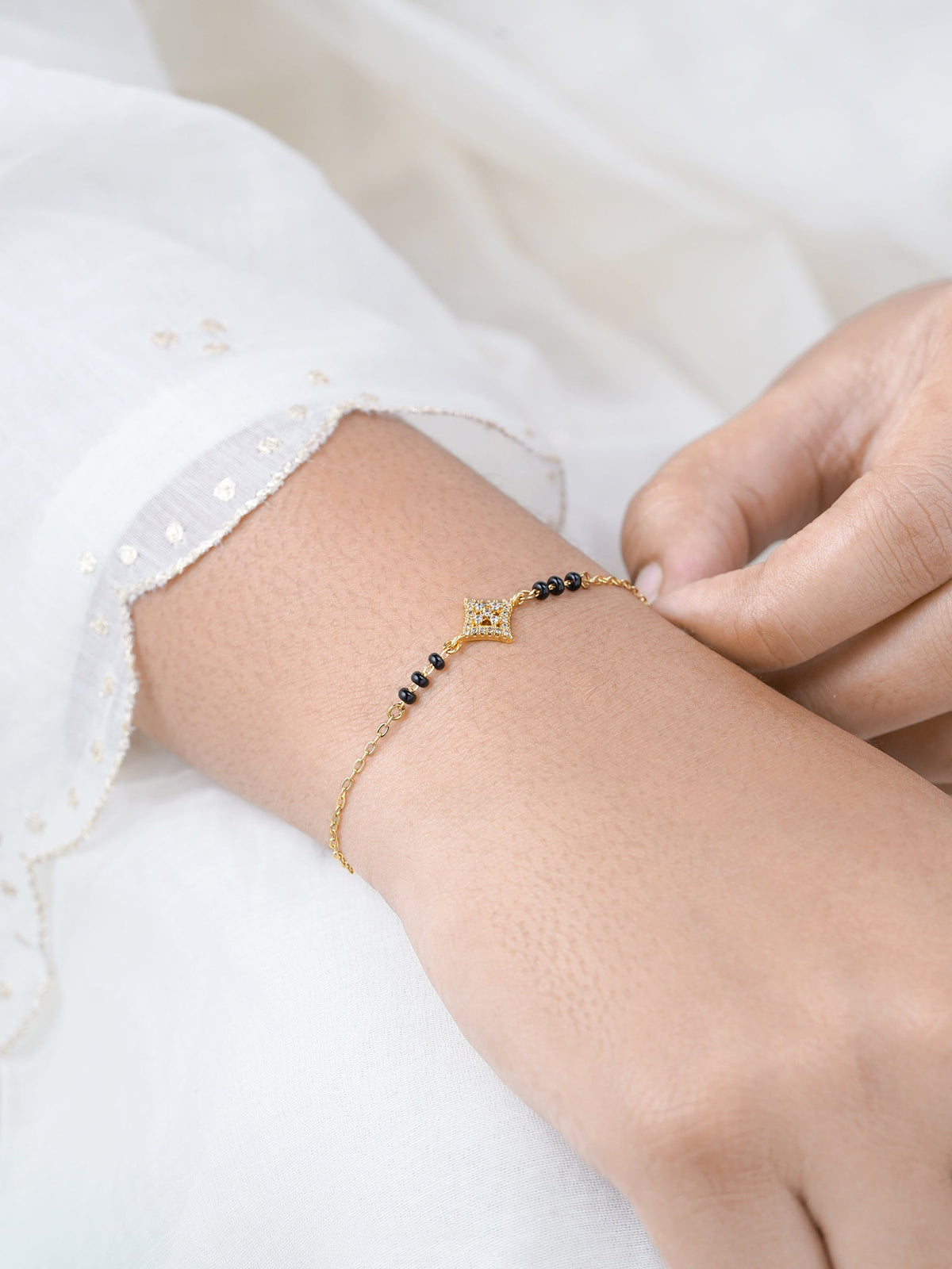 Ruhika Square Diamond Cluster Sparkling Charm 18K Gold Plated Mangalsutra Bracelet