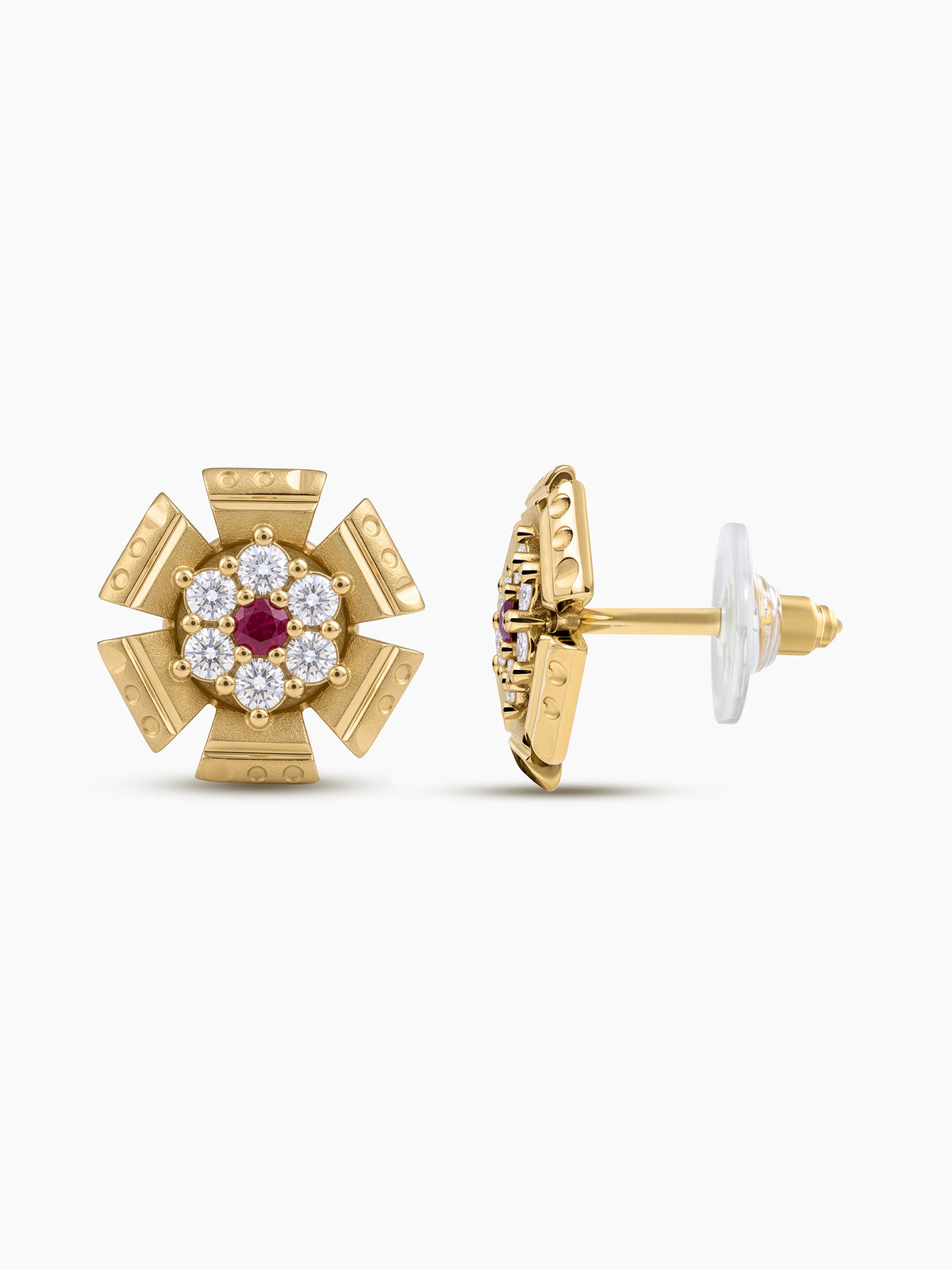 Rukmini Floral Diamond Gold Women's Stud Earrings