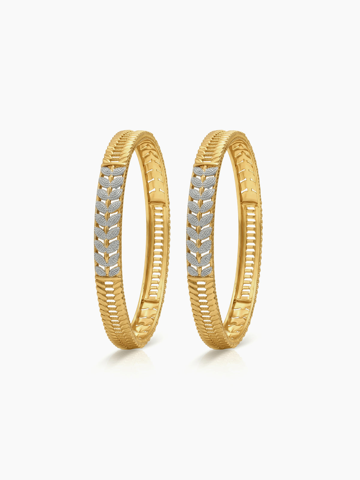 Rutvi Diamond Leaf Gold Set Of 2 Women's 2/4, 2/6, 2/8 Bangles