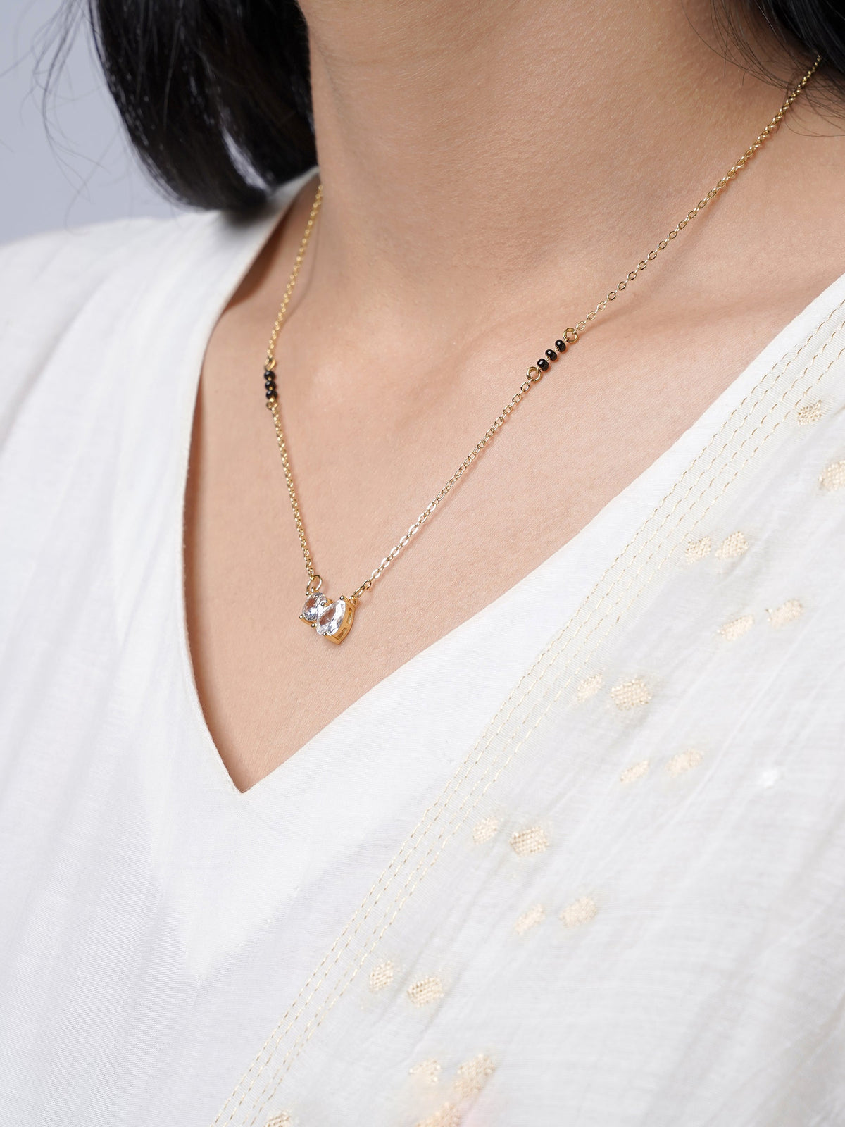 Saanvi Dual Diamond Solitaire 18K Gold Plated Mangalsutra