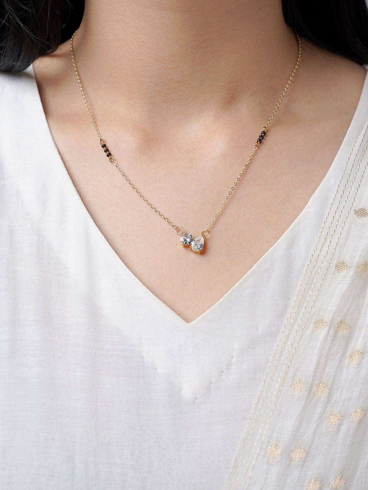 Saanvi Dual Diamond Solitaire 18K Gold Plated Mangalsutra